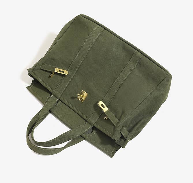 Harbor Canvas Tote - Black and Olive Green