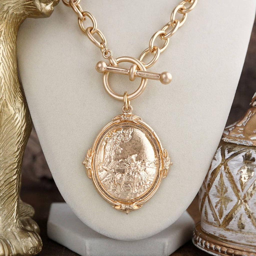 Golden Pasture – Horse Scene Toggle Pendant Necklace