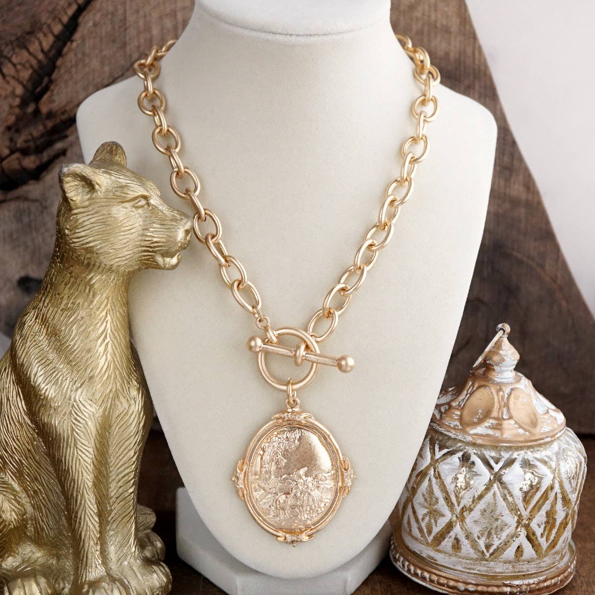 Golden Pasture – Horse Scene Toggle Pendant Necklace