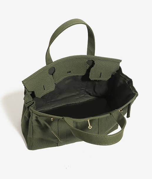 Harbor Canvas Tote - Black and Olive Green
